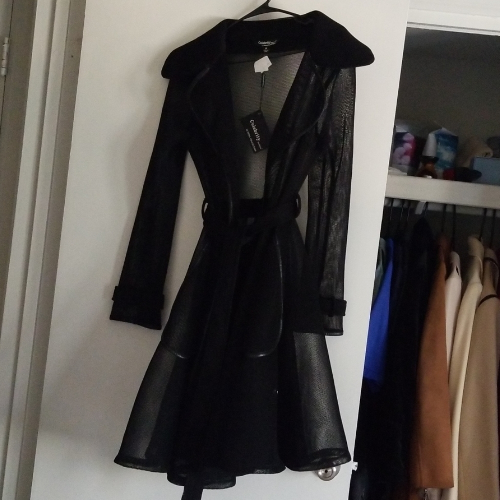 Black mesh and leather trimmed fashion jacket